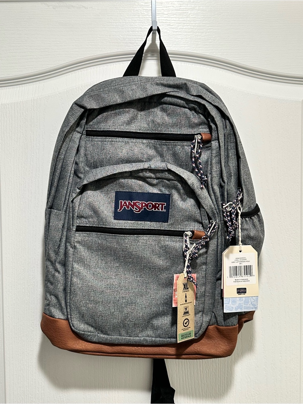 Jansport Gray Cool Student Backpack with Brown Base and Navy Logo